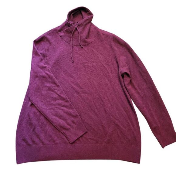 L.L. Bean Sweater Womens 1X Burgundy Cashmere Cowl Neck Drawstring Pullover - Picture 1 of 5